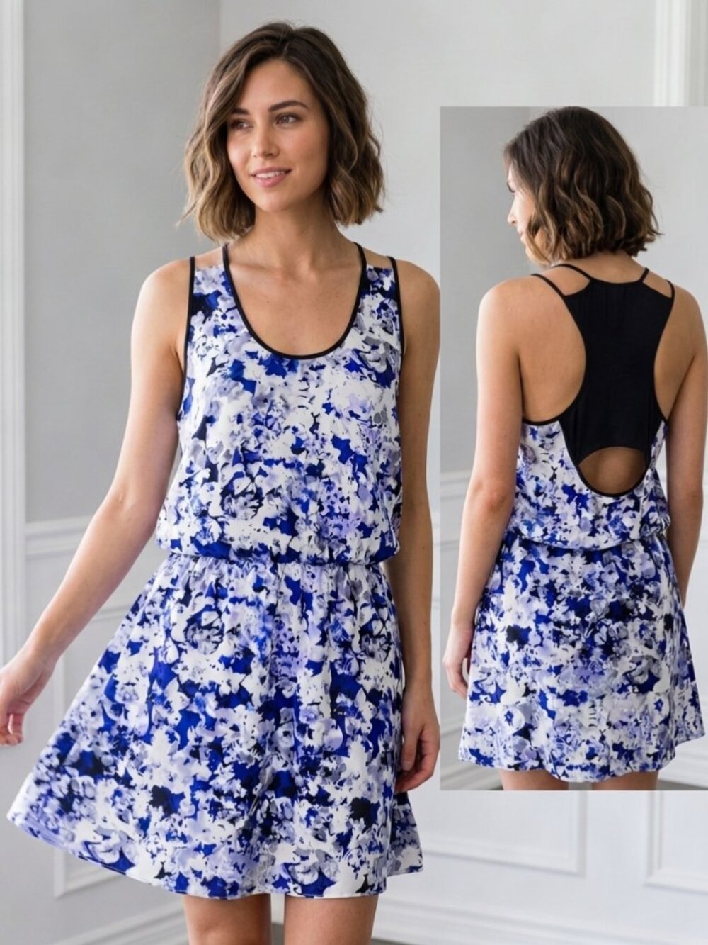 Parker NY 100% Silk Abstract Floral Racerback Cutout Mini Dress Small